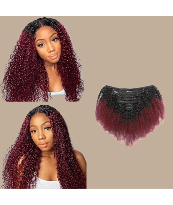 Afro Curly Ombre Tummanruskea Clip-In Extensions Kit 99J 120 gr 120 gr 50% de réduction en Octobre 2024