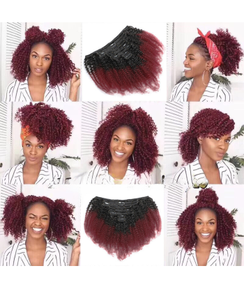 Afro Curly Ombre Tummanruskea Clip-In Extensions Kit 99J 120 gr 120 gr 50% de réduction en Octobre 2024