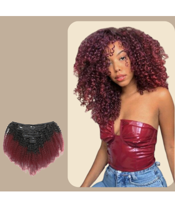 Afro Curly Ombre Dark Brown Clip-In Extensions Kit 99J 120 gr en ligne des produits 