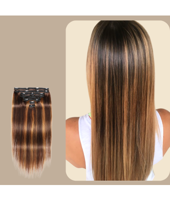 Straight Blonde Medium Brown Clip-In Extensions Kit 120 gr s'inspire de l'anatomie humaine