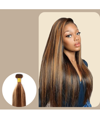 Vävning Virgin Hair Human Hair Straight 7A Medium Brown Blond P4/27 100 Gr vous aussi creer 