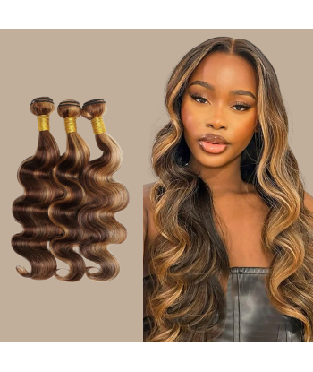 Tissage Vierge Human Hair Body Wave 7A Chatain Méché Blond P4/27 100 Gr de France