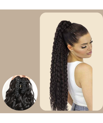 Pferdeschwanz Ponytail Dunkelbraun mit Pinzette Natur Remy Hair Deep Wave de la marque