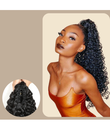 Pferdeschwanz Ponytail Dunkelbraun mit Pinzette Natur Remy Hair Kinky Curly soldes