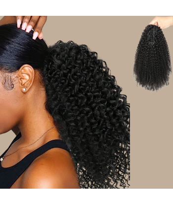 Pferdeschwanz Ponytail Dunkelbraun mit Pinzette Natur Remy Hair Afro Curly de France