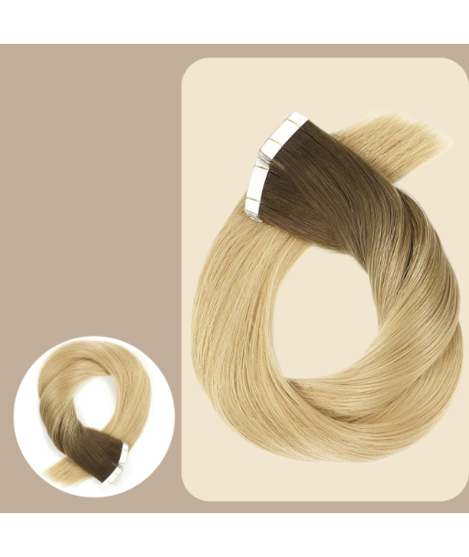 Premium Russian Hair Tape-Extensions / Klebeverlängerungen glatt T8/DB4 de la marque