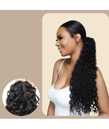 Queue de cheval Ponytail  Noir à Pince Naturel Remy Hair Water Wave 2023