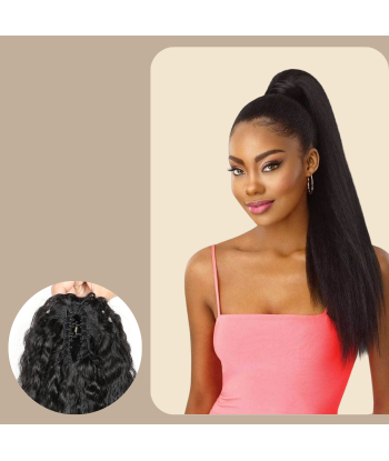 Queue de cheval Ponytail  Noir à Pince Naturel Remy Hair Kinky Straight basket pas cher