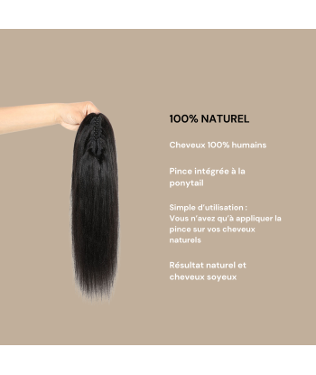 Queue de cheval Ponytail  Noir à Pince Naturel Remy Hair Yaki Straight solde