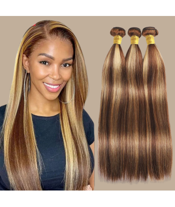 Tissage Cheveux Vierge Human Hair Straight 7A Chatain Méché Blond P4/27 100 Gr prix pour 