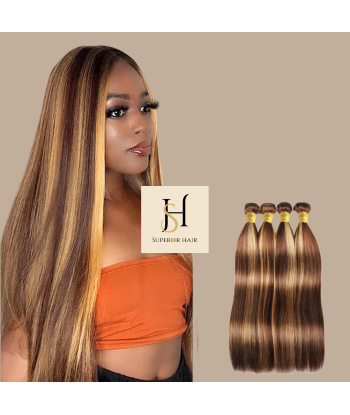 Tissage Cheveux Vierge Human Hair Straight 7A Chatain Méché Blond P4/27 100 Gr prix pour 