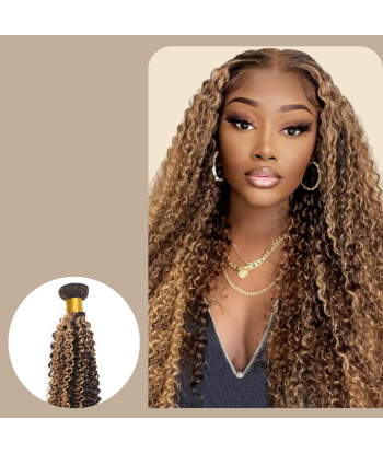 Tissage Cheveux Vierge Human Hair Kinky Curly 7A Chatain Méché Blond P4/27 100 Gr pas cher