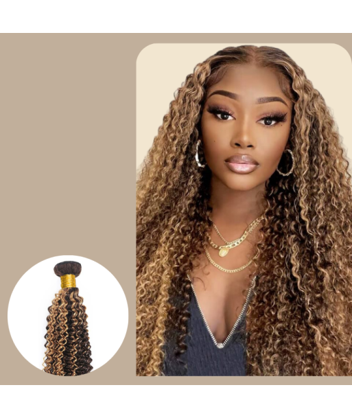 Tissage Cheveux Vierge Human Hair Kinky Curly 7A Chatain Méché Blond P4/27 100 Gr pas cher