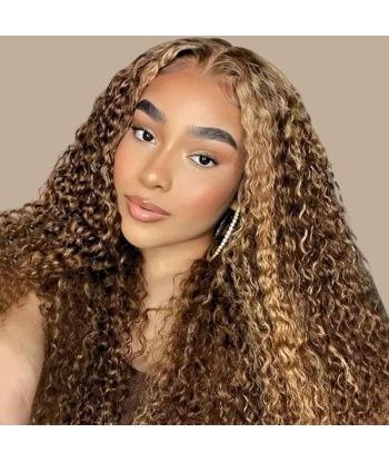 Tissage Cheveux Vierge Human Hair Kinky Curly 7A Chatain Méché Blond P4/27 100 Gr pas cher