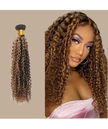 Tissage Cheveux Vierge Human Hair Kinky Curly 7A Chatain Méché Blond P4/27 100 Gr pas cher