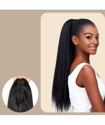 Rabo-de-cavalo castanho-escuro natural com mola para cabelo Yaki liso En savoir plus