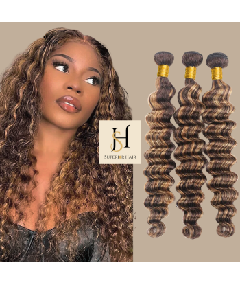 Tissage Vierge Cabelo Humano Ondas Profundas 7A Chatain Méché Blond P4/27 100 Gr Amélioration de cerveau avec