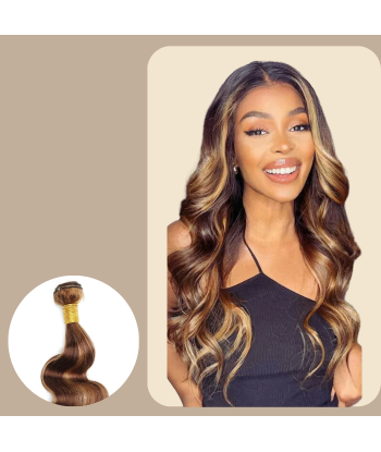 Tissage Vierge Human Hair Body Wave 7A Chatain Méché Blond P4/27 100 Gr Pour