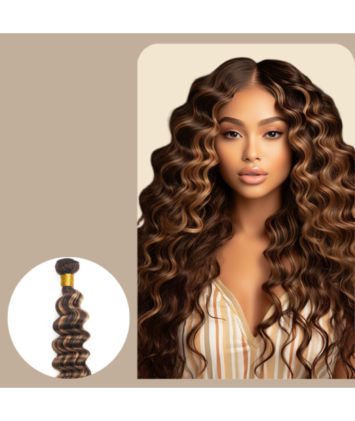 Tissage Vierge Human Hair Deep Wave 7A Chatain Méché Blond P4/27 100 Gr Amélioration de cerveau avec